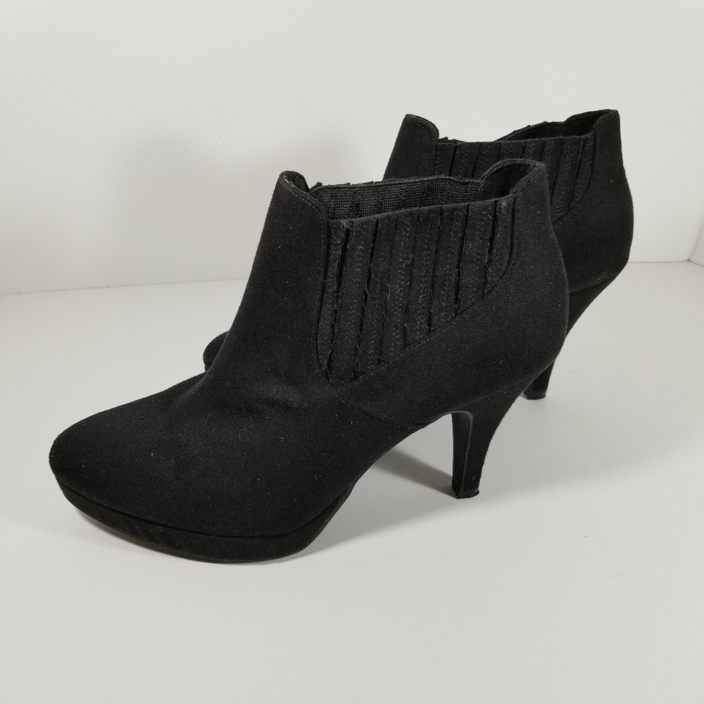 Dexflex Comfort Booties Women's 10 Black Faux Suede High Heel Ankle Boots